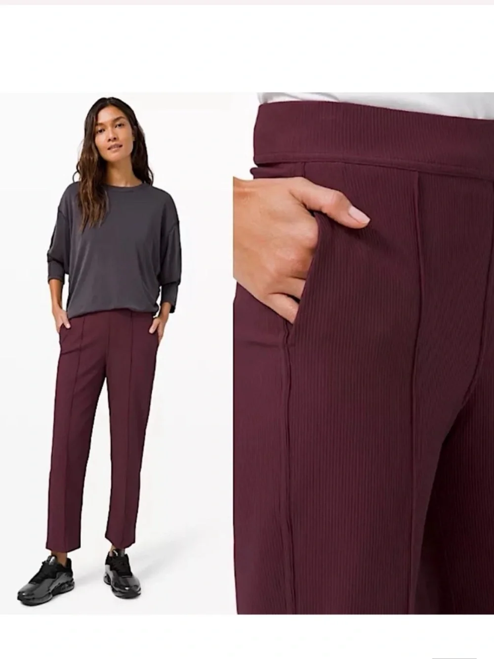 Lululemon Urban Strides Super High Rise Ribbed Pants Merlot Size 6/ 25” Inseam